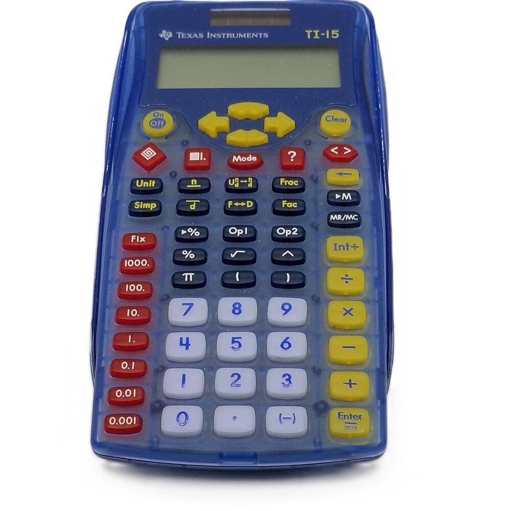 Texas Instruments TI-15 Explorer Calculator Blue Solar Elementary Math - Picture 1 of 5